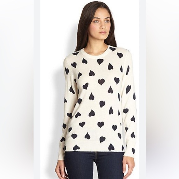 Equipment XS Shane Union Heart Print Cashmere Sweater Cream White Black - Picture 1 of 6